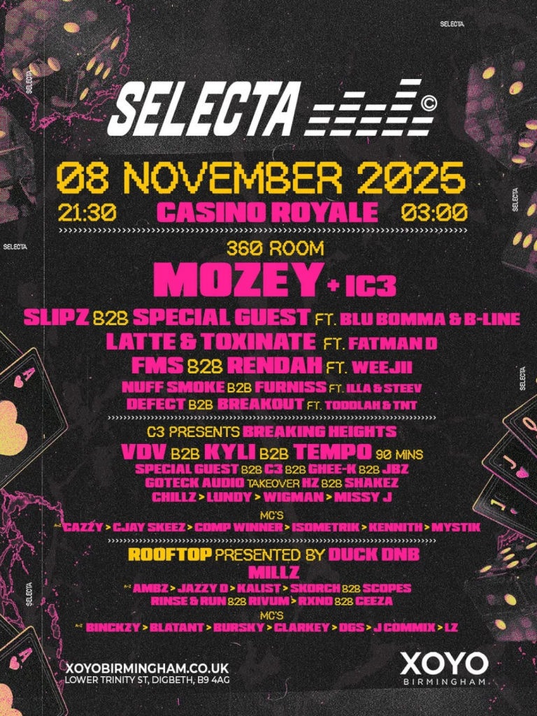SELECTA Casino Royale Rave Event in XOYO Birmingham Flyer / Lineup Poster